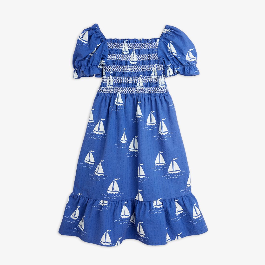 Sailing Boats AOP Woven Smock Dress - Blue