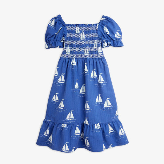 Sailing Boats AOP Woven Smock Dress - Blue