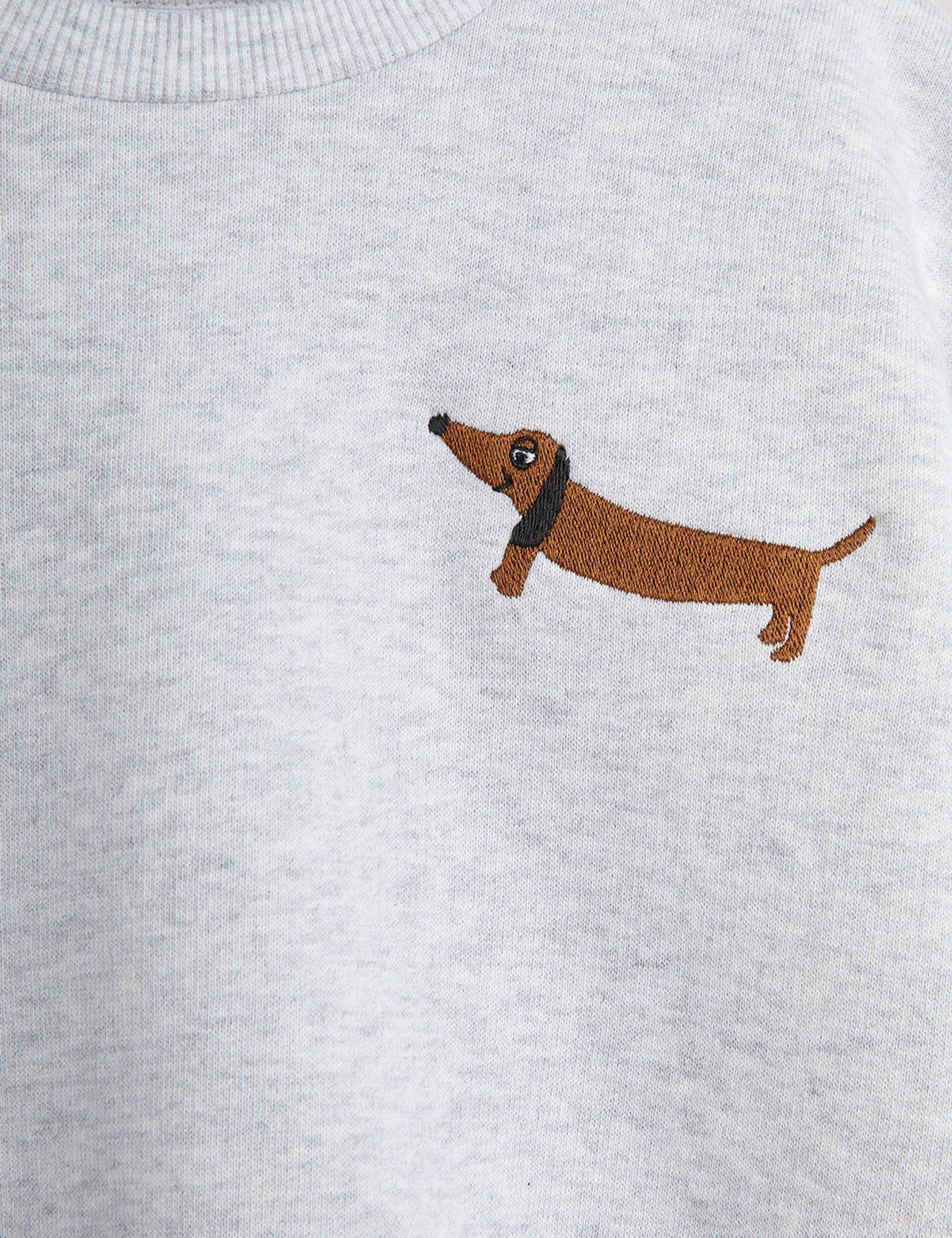 Dog Embroidered Sweatshirt - Grey Melange