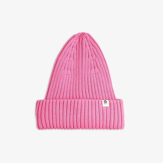 Knitted Rib Fold Up Hat - Pink