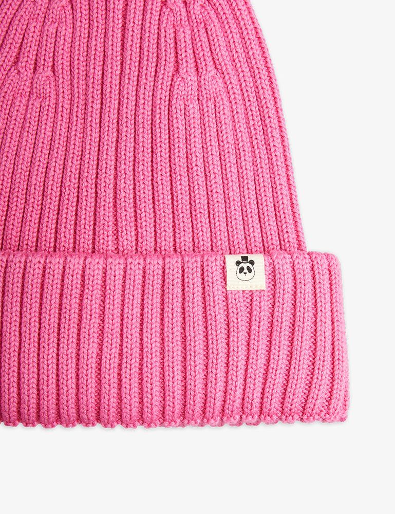 Knitted Rib Fold Up Hat - Pink