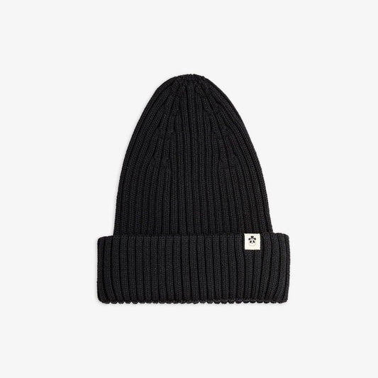 Knitted Rib Fold Up Hat - Black