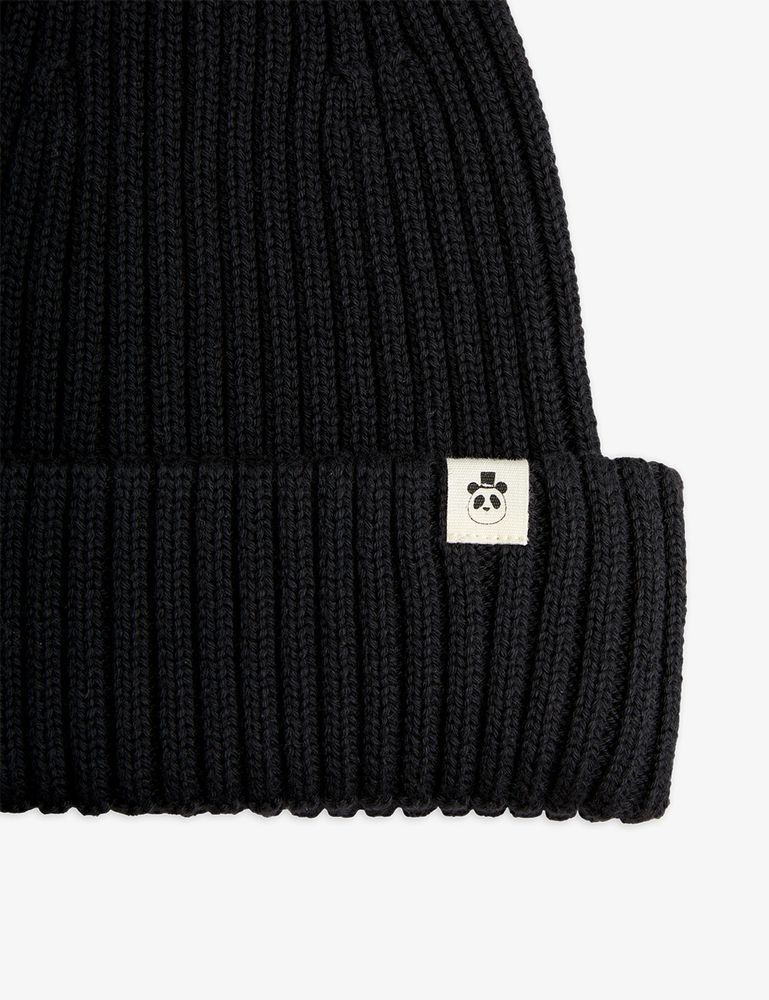 Knitted Rib Fold Up Hat - Black