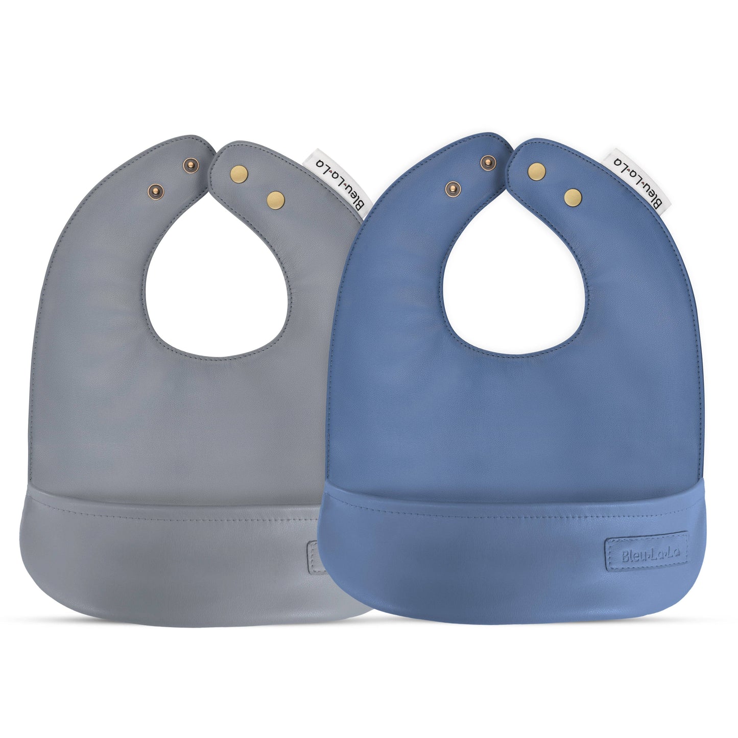 Classic - Set of Soft Vegan Leather Easy Clean Bibs 0-12 Months: Steel Blue & Grey