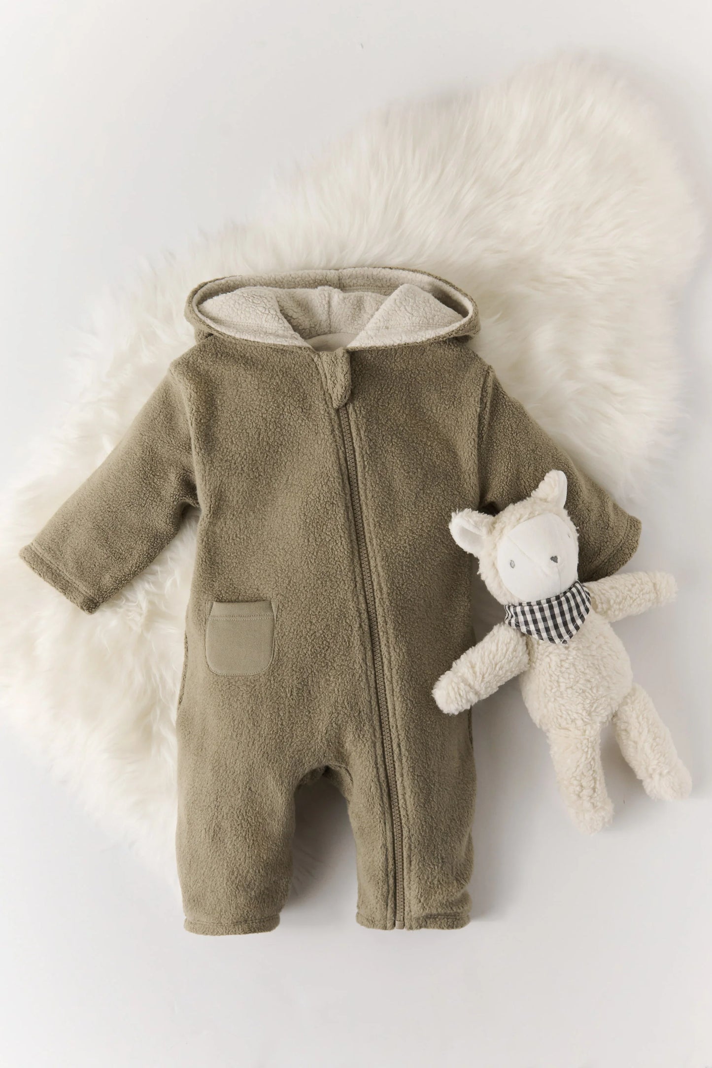 Teddy Fleece Baby Suit - Moss