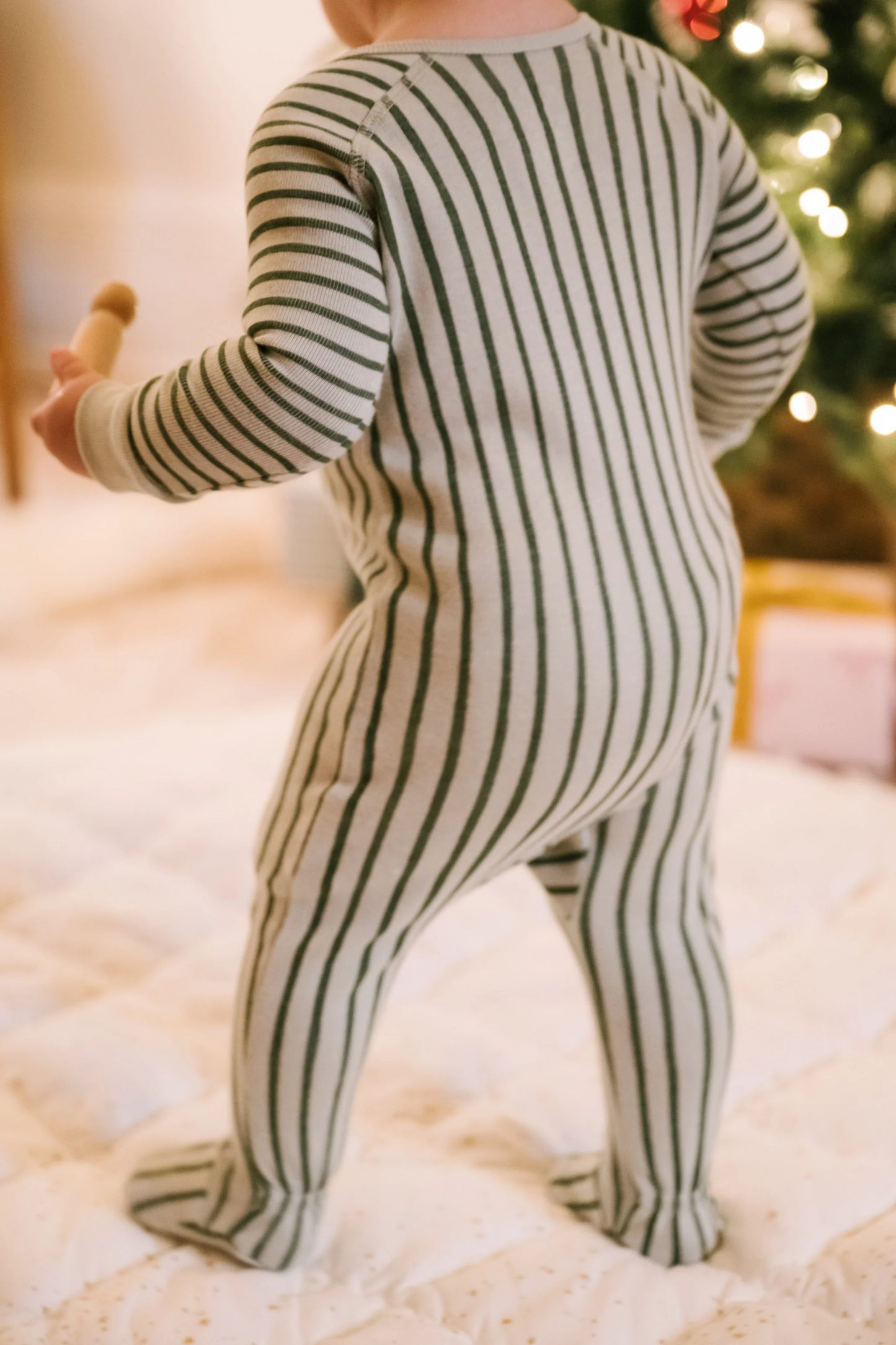 Ribbed Baby Sleeper - Stripes Away Evergreen