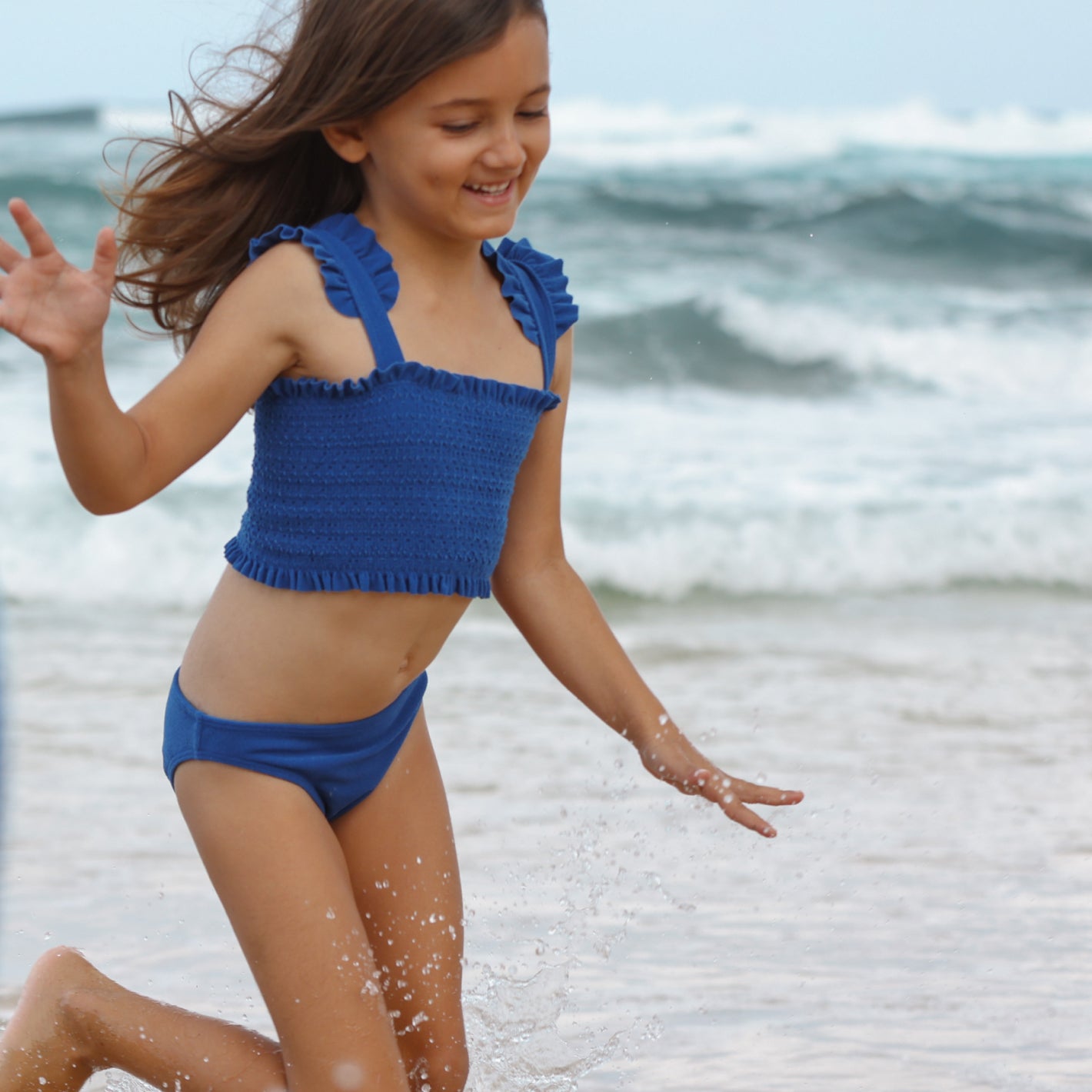 Girls Cobalt Blue Terry Smocked Bikini