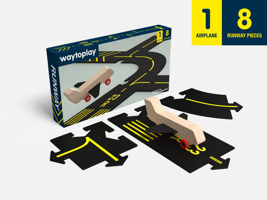 Waytoplay Runway - Airport Set with Wooden Aeroplane