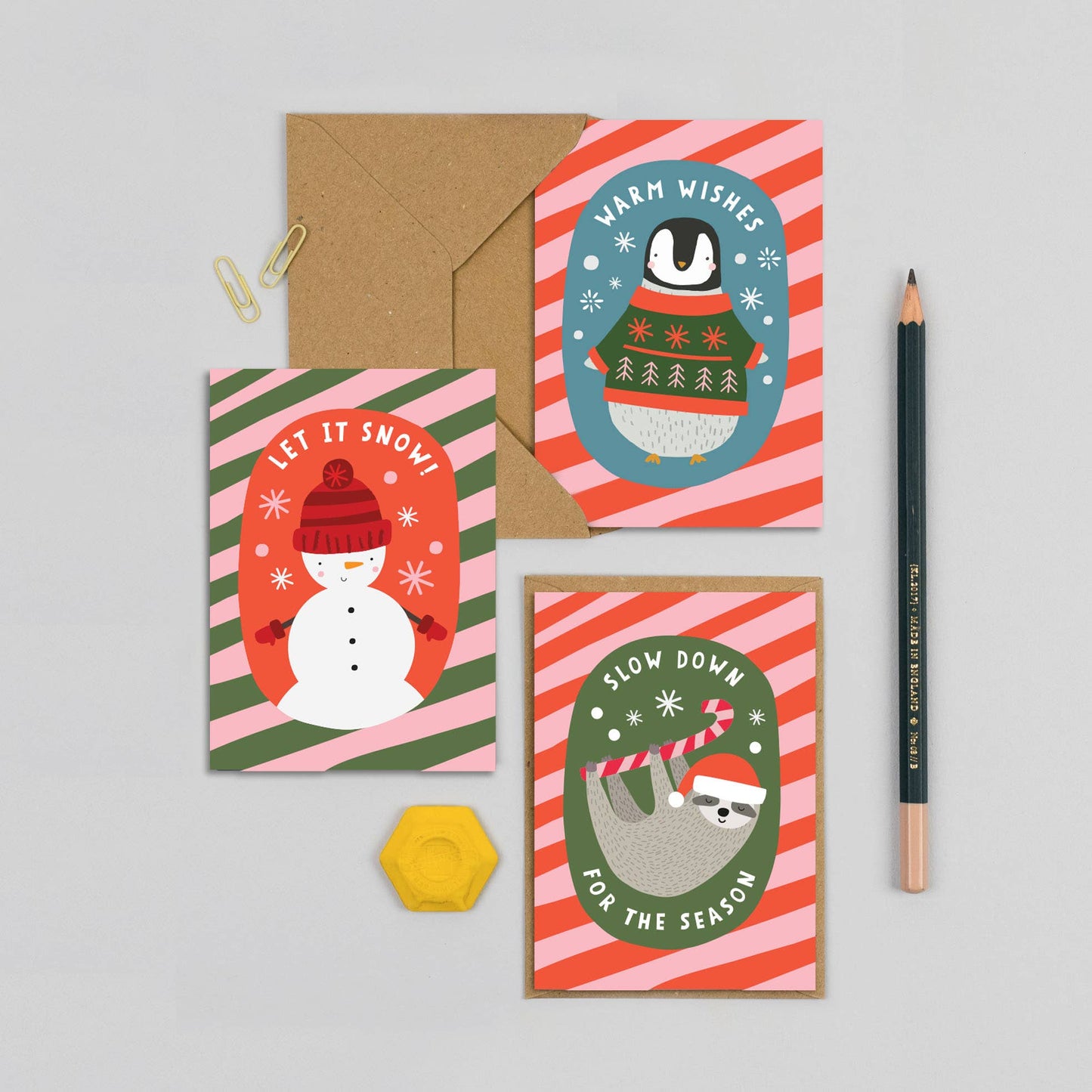 Candy Cane Snowman Mini Christmas Card