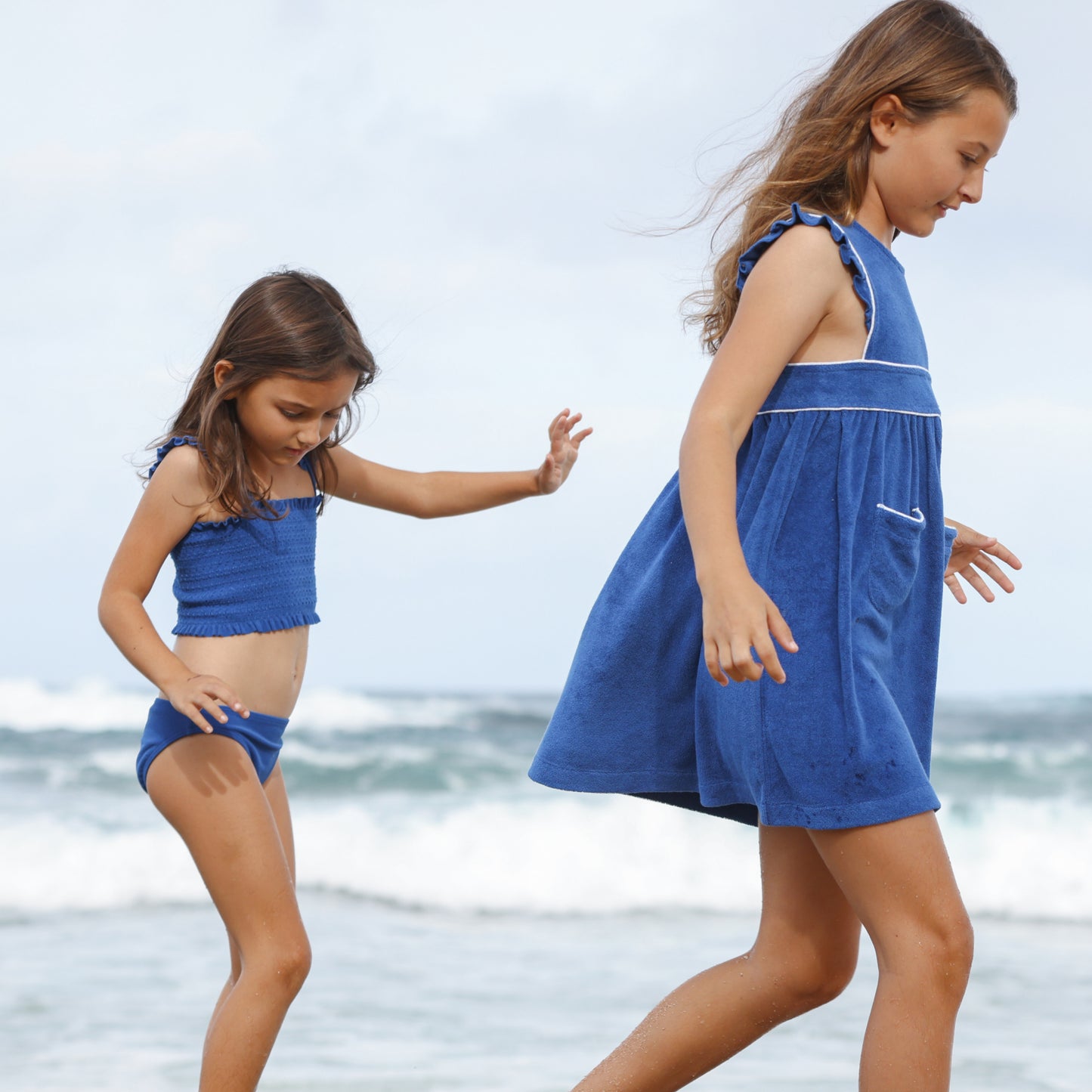 Girls Cobalt Blue Terry Smocked Bikini