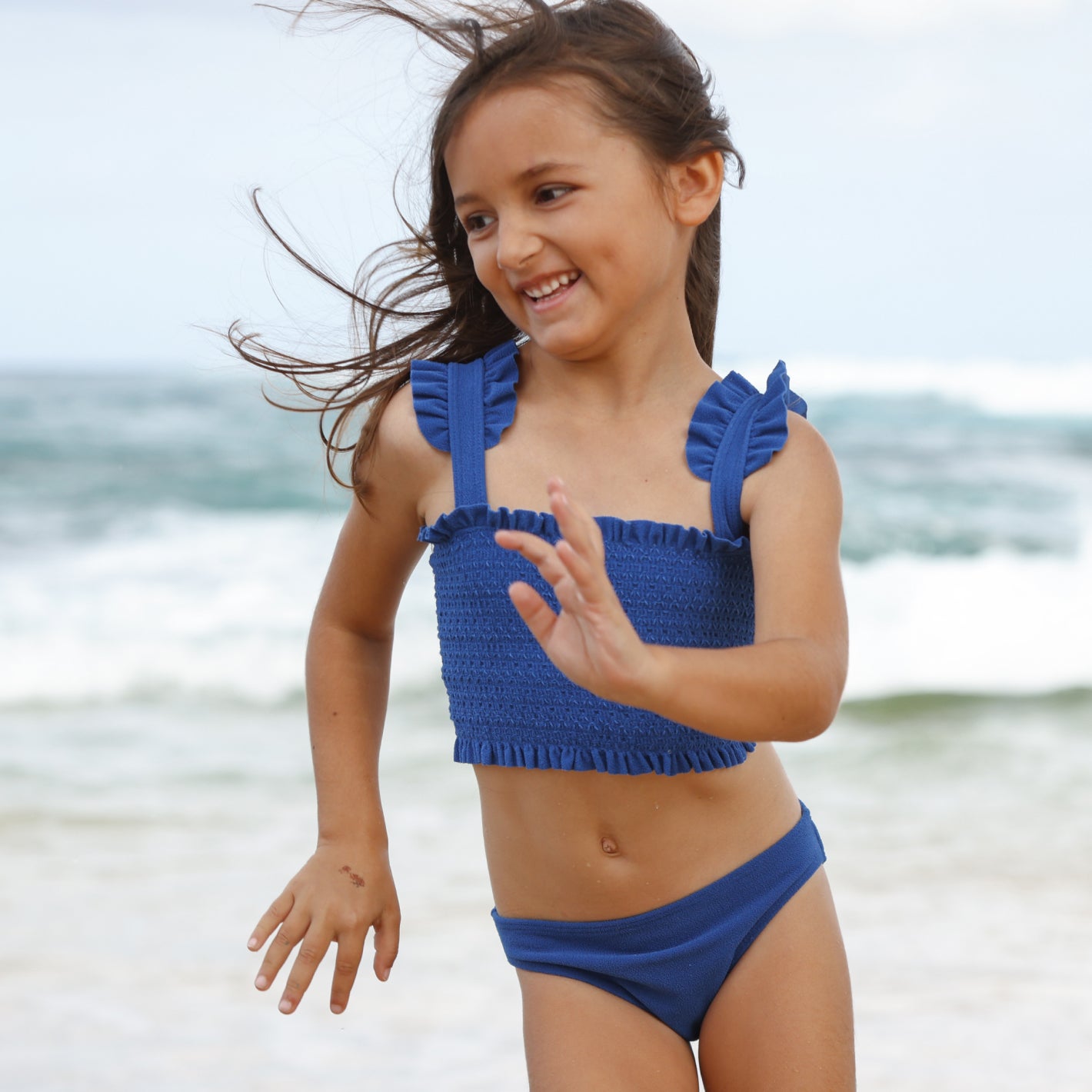 Girls Cobalt Blue Terry Smocked Bikini