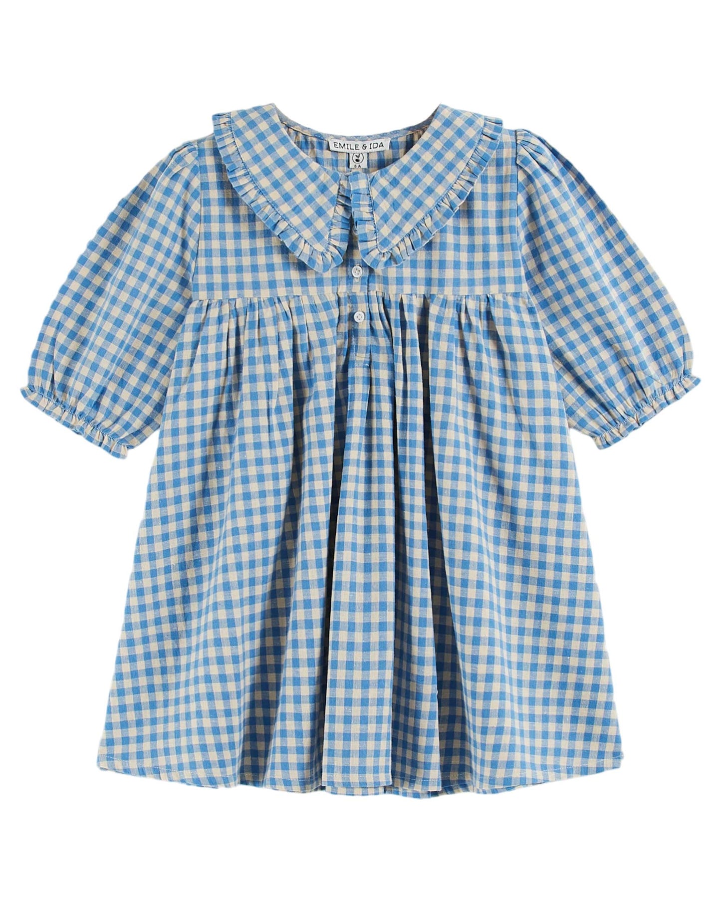 BLUE GINGHAM LOOSE-FITTING DRESS