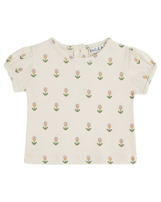 Tee Shirt Picote Imprime - Fleurs Douce