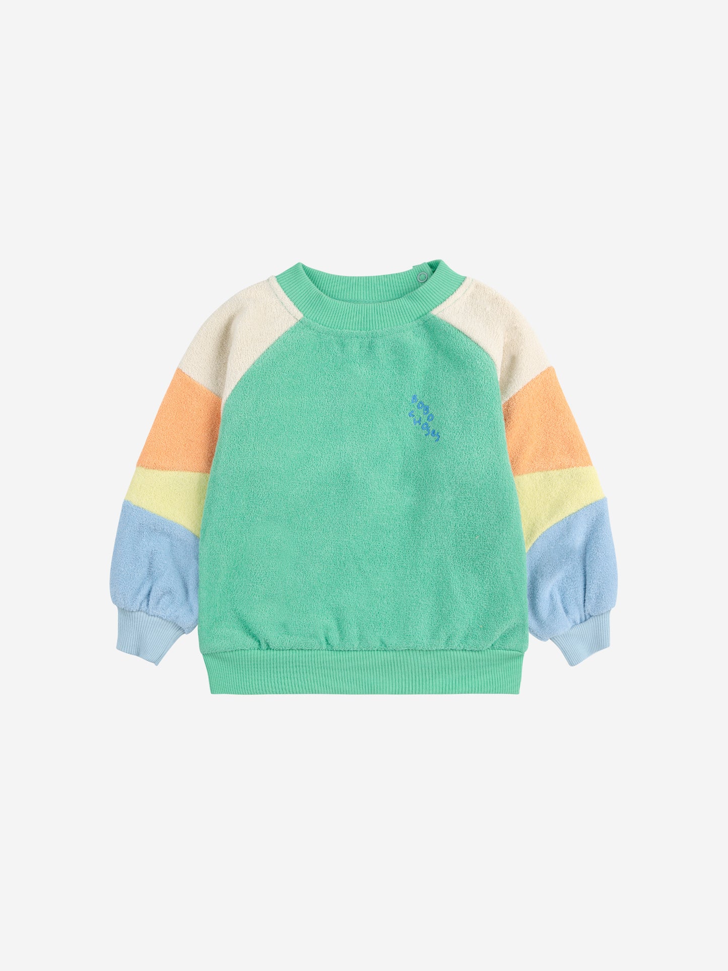 Green Color Block Terry Cloth Sweatshirt