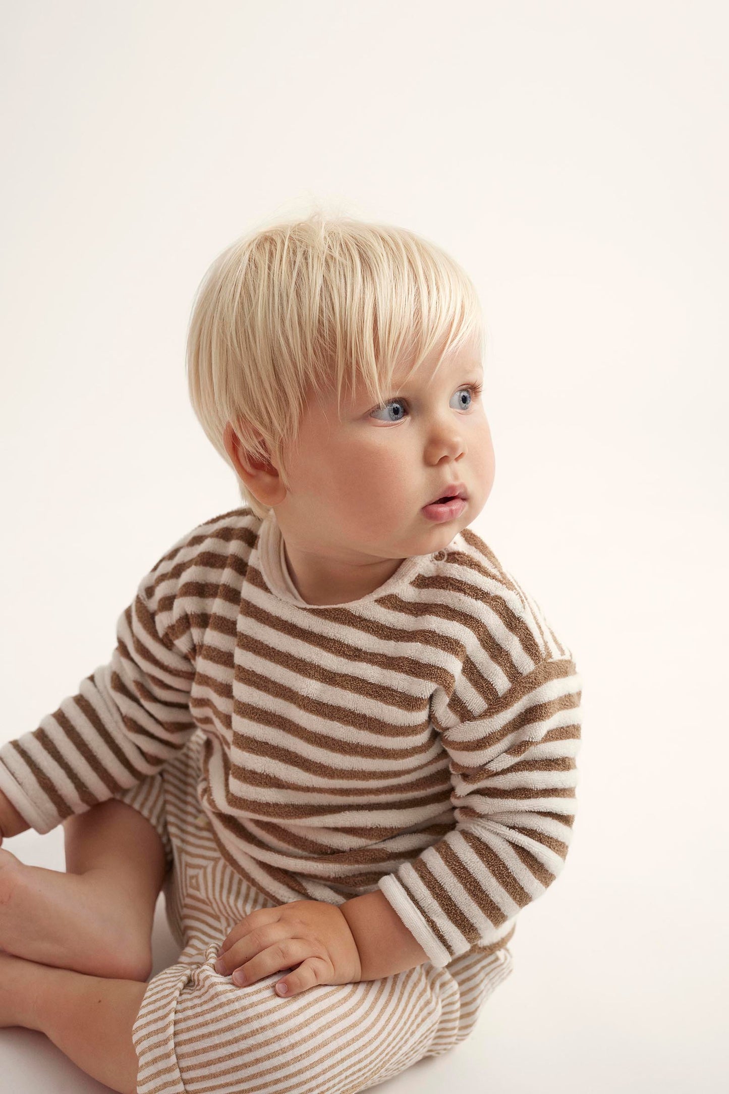 Organic Striped Toweling Baby Sweatshirt - Coffee