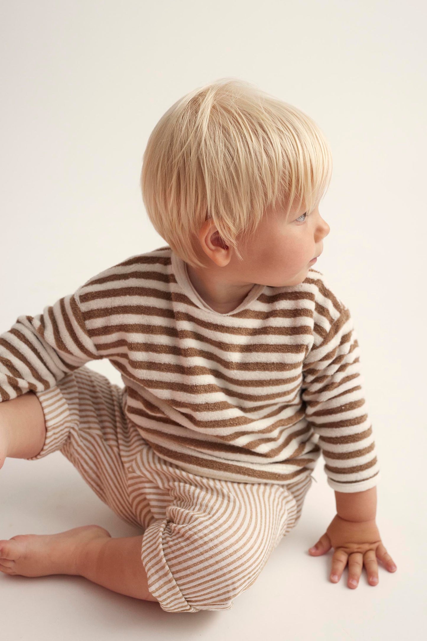 Organic Striped Toweling Baby Sweatshirt - Coffee