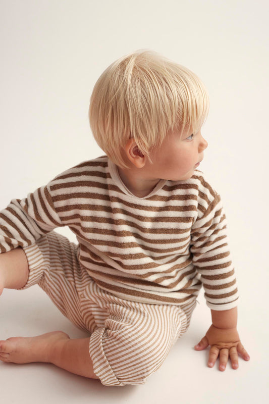 Organic Striped Toweling Baby Sweatshirt - Coffee