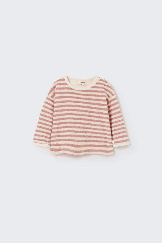 Organic Striped Toweling Baby Sweatshirt - Rose