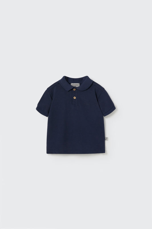 Cotton Pique Baby Polo Shirt - Navy