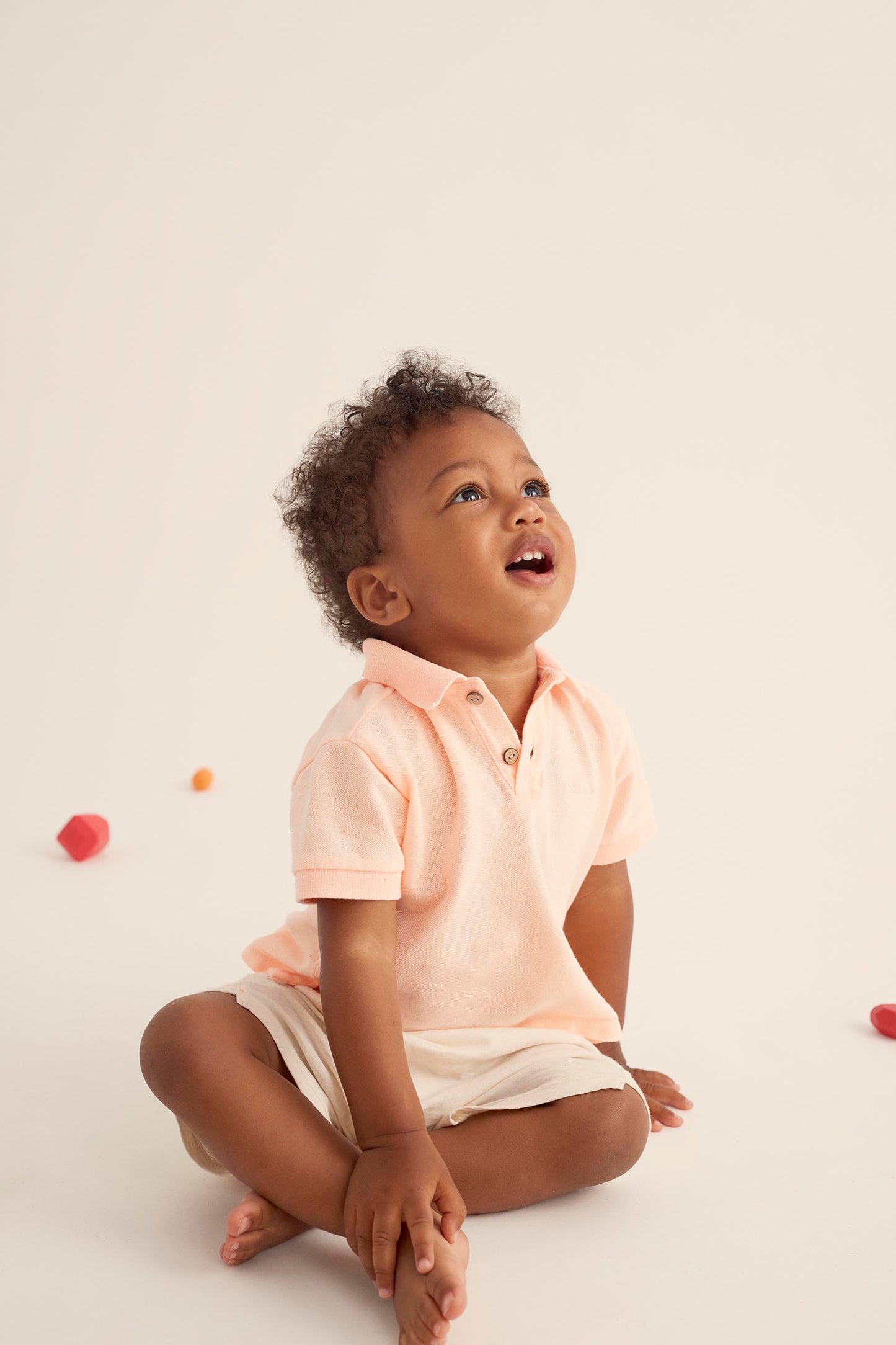 Cotton Pique Baby Polo Shirt - Neon Coral