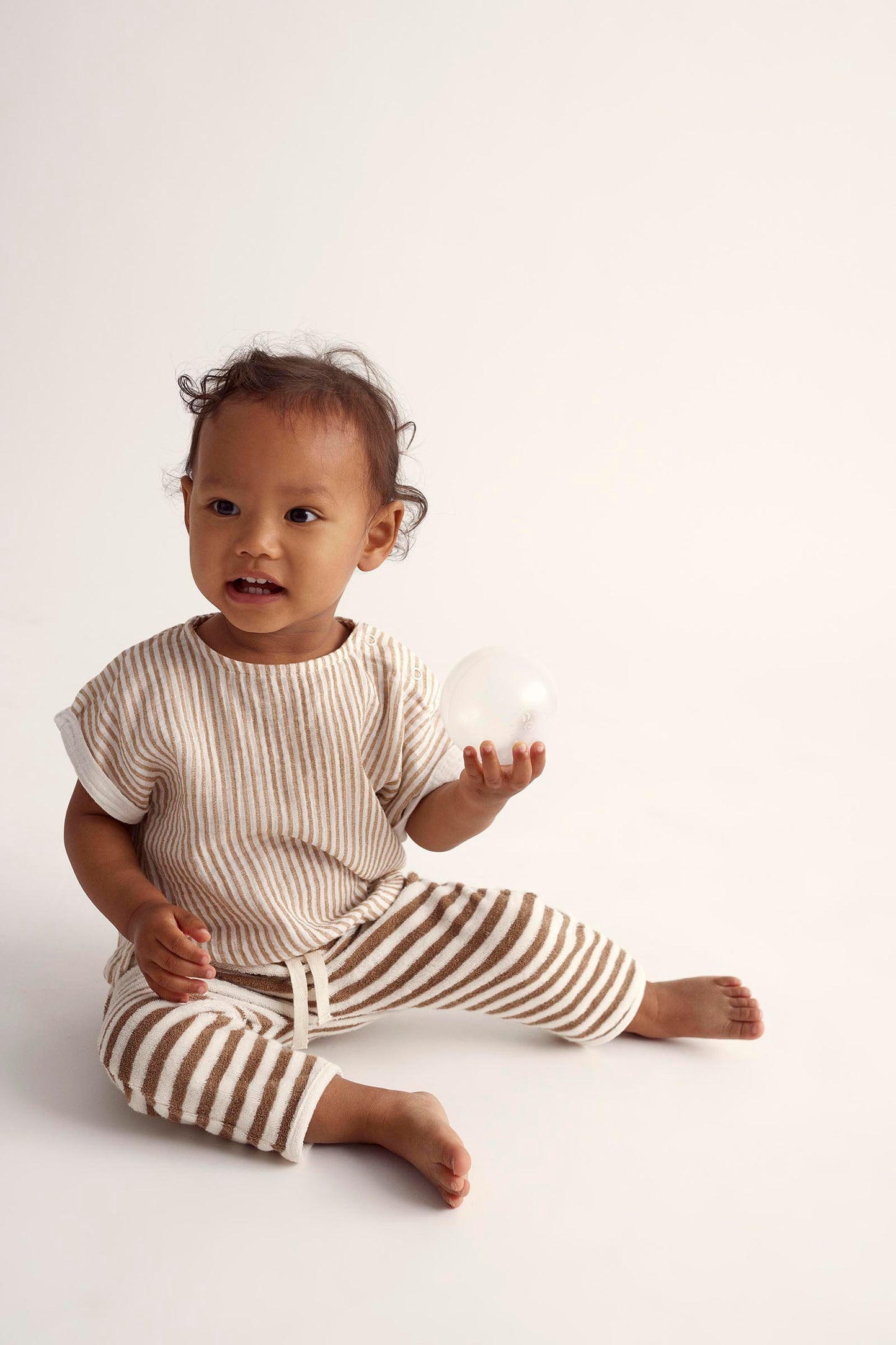 Striped Gauze Baby Top - Coffee