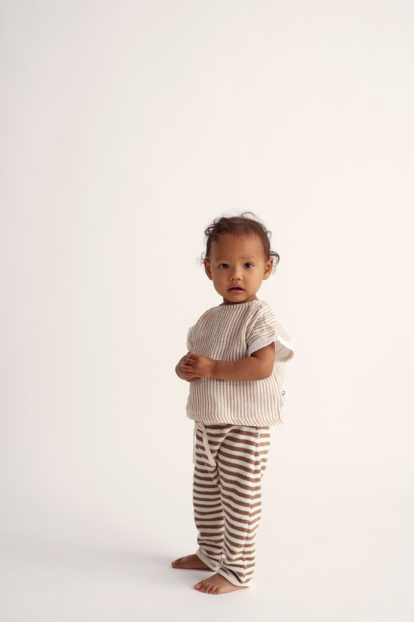 Striped Gauze Baby Top - Coffee