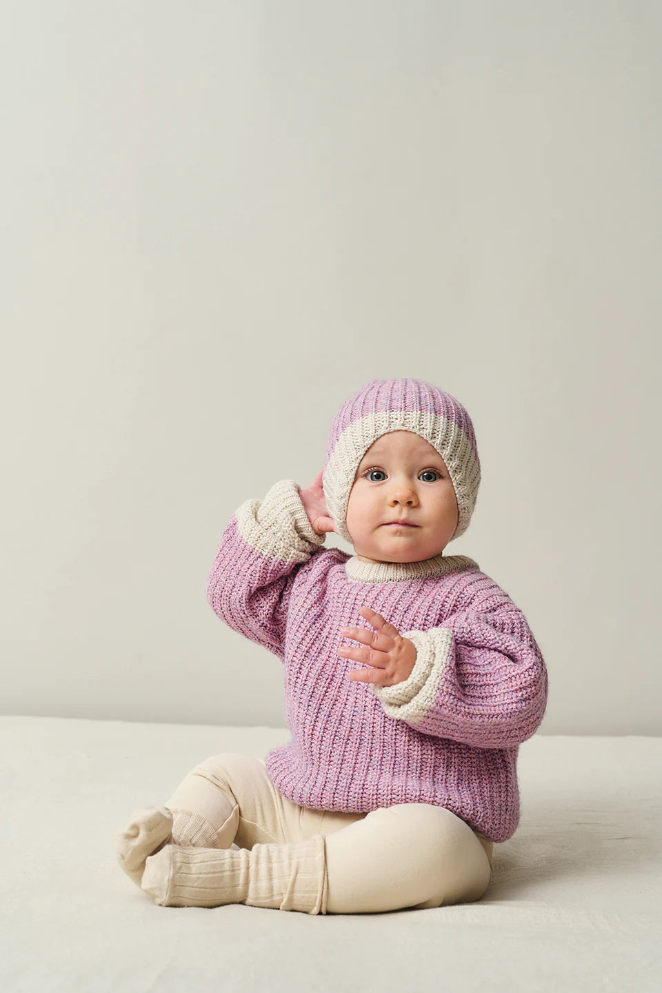 Color block tricot beanie - Purple