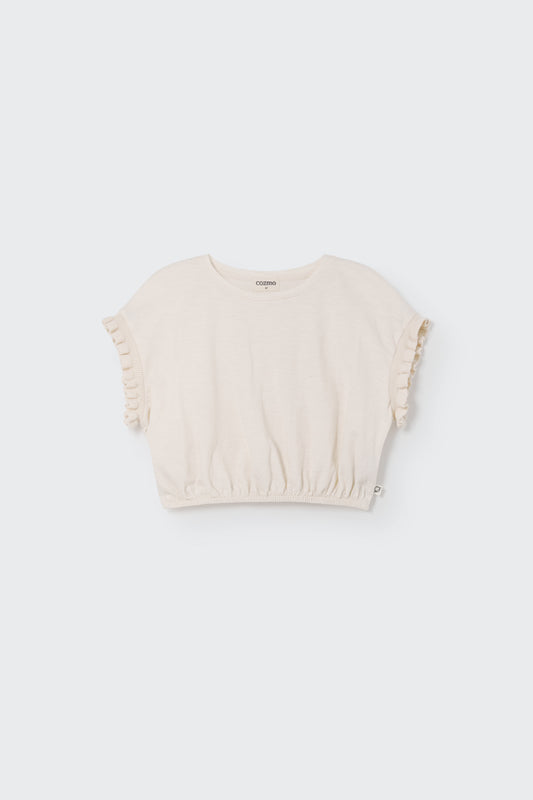 Organic Slub Ruffle Tshirt - Ivory