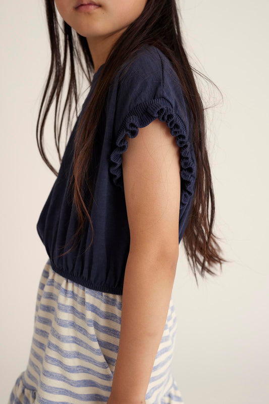 Organic Slub Ruffle Tshirt - Navy