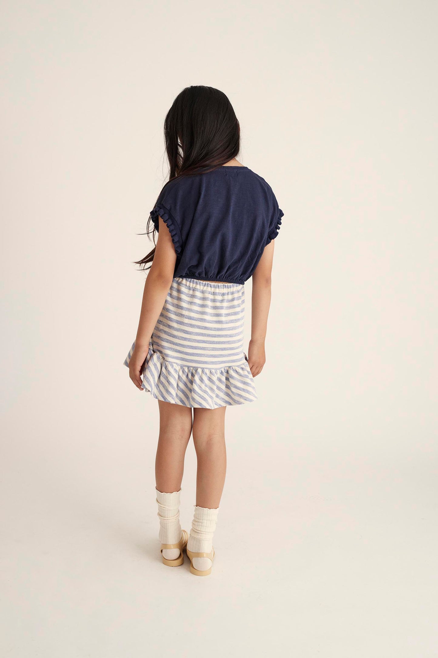 Organic Slub Ruffle Tshirt - Navy