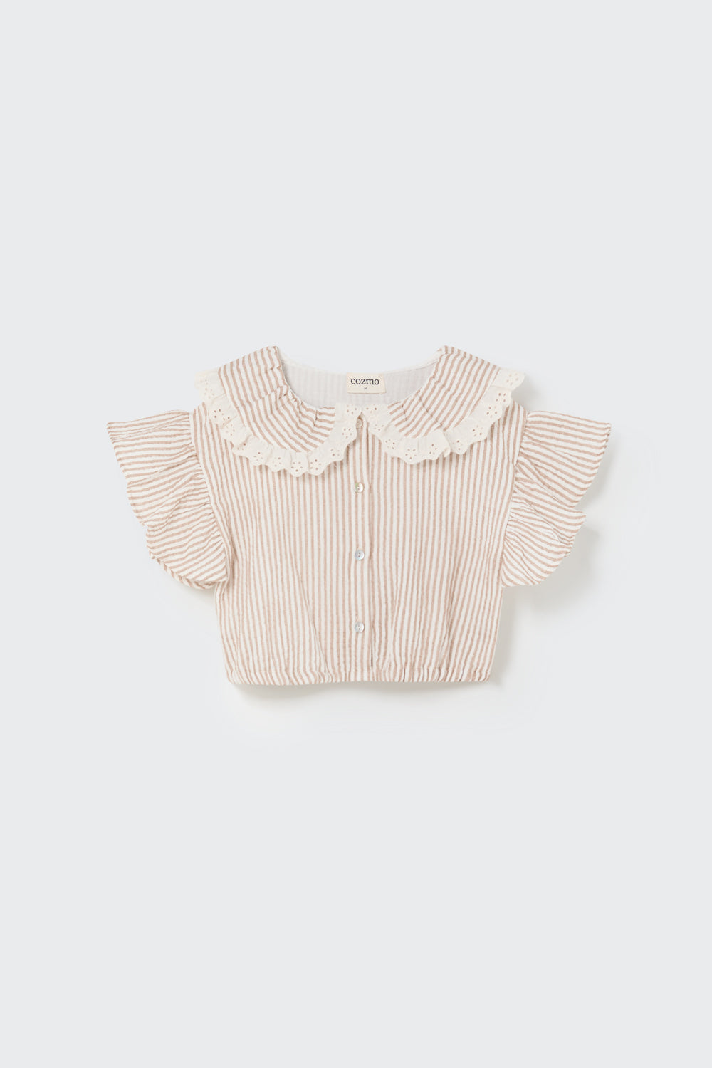 Striped Gauze Crop Top - Coffee