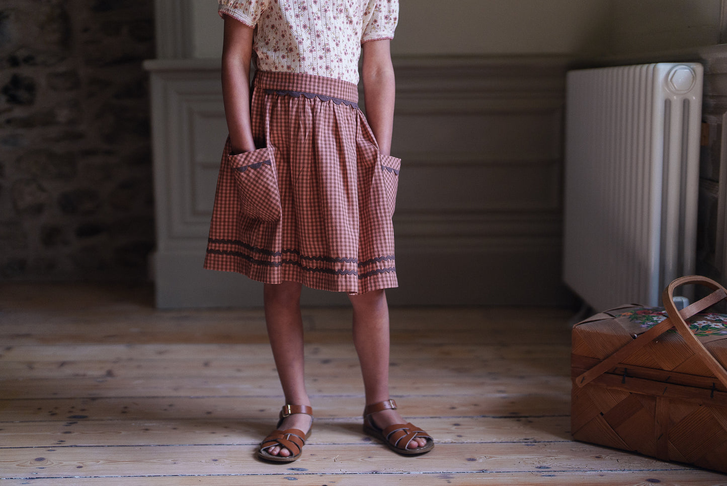 Margot Skirt Tiny Check - Tea Rose