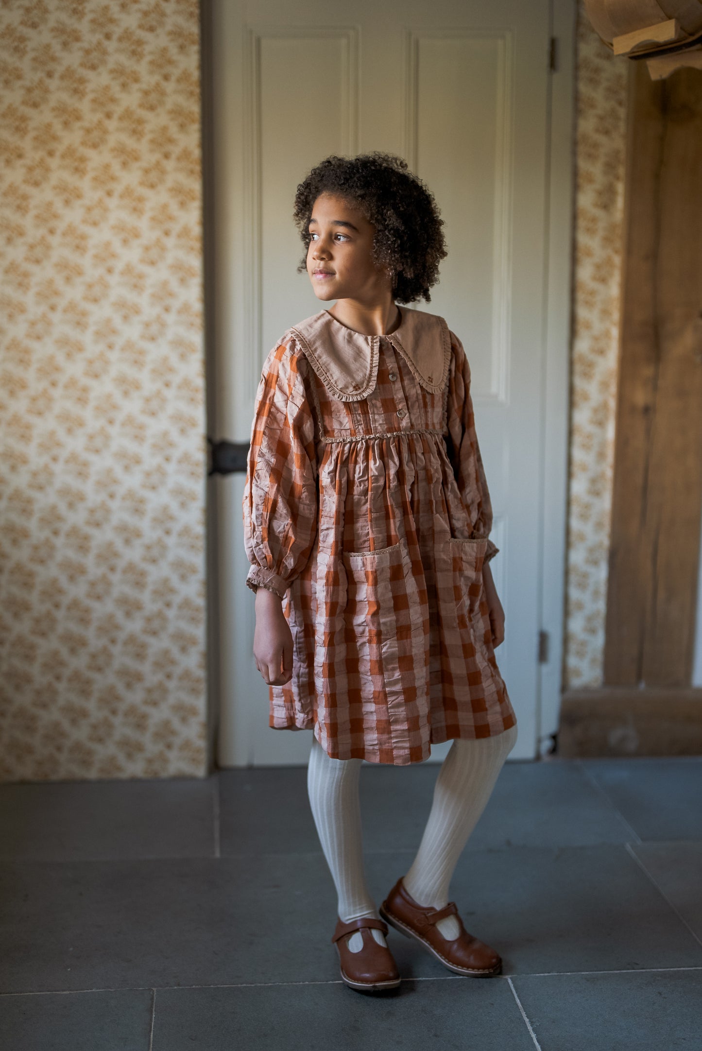 Lottie Dress - Seersucker Gingham in Russet