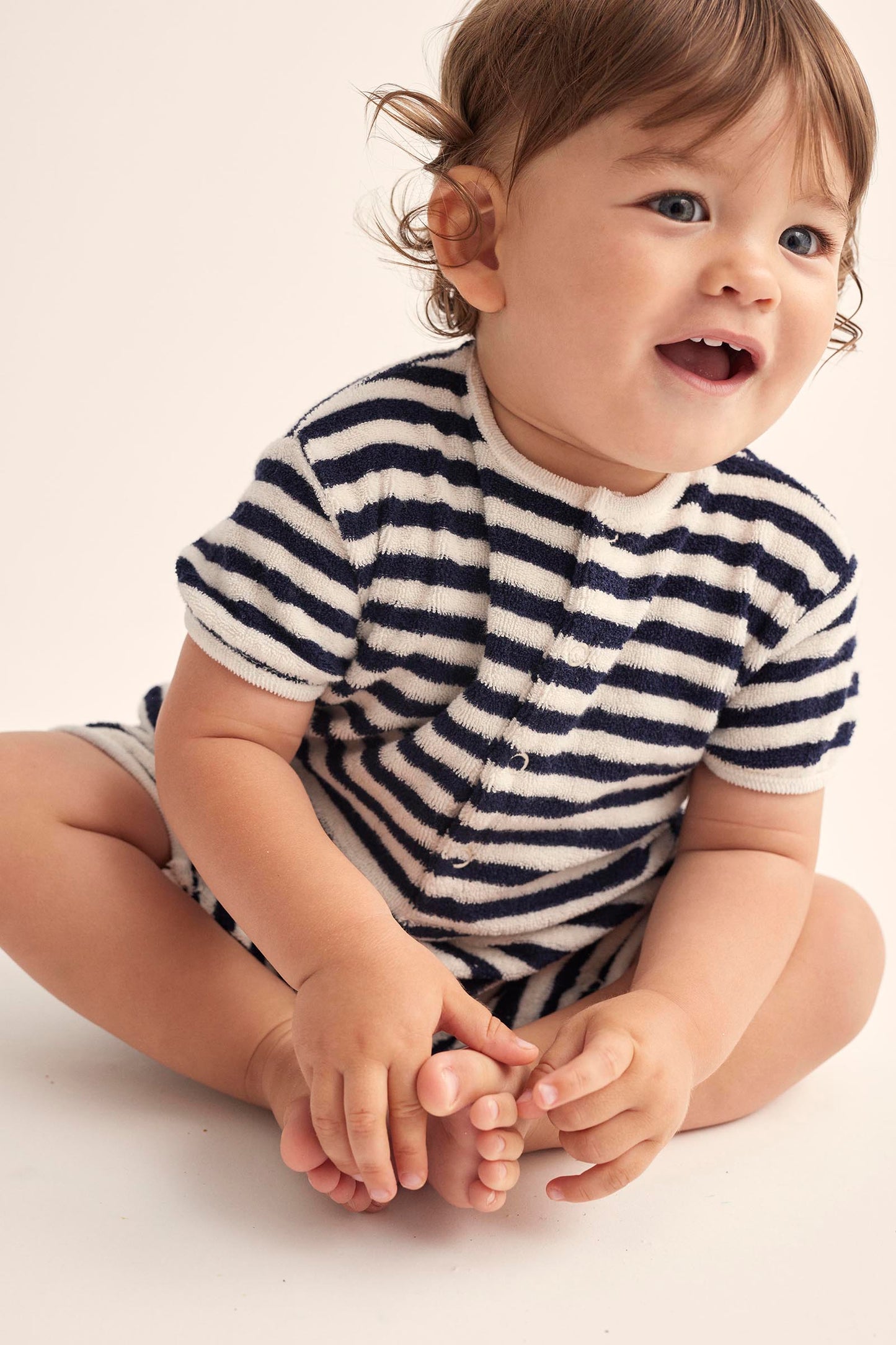 Organic Striped Toweling Baby Jumpsuit - Navy