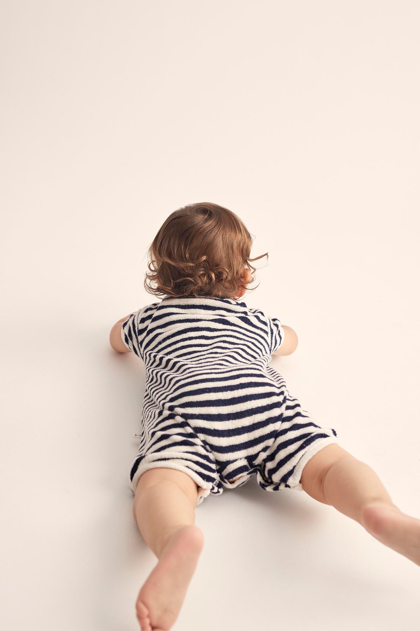 Organic Striped Toweling Baby Jumpsuit - Navy