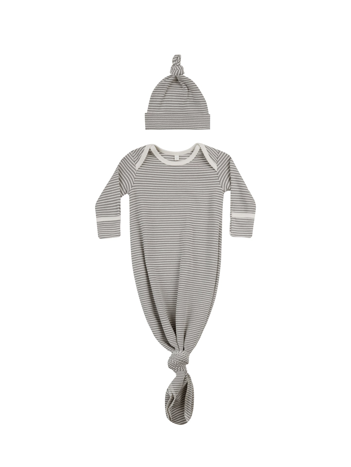 KNOTTED BABY GOWN + HAT SET || LAGOON MICRO STRIPE