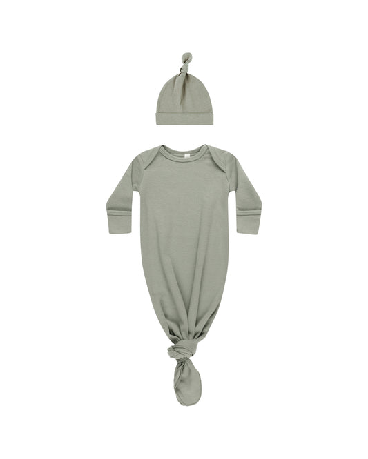 Knotted Baby Gown + Hat Set || Basil