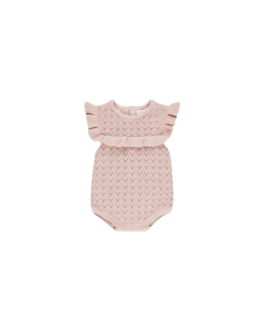 Pointelle Ruffle Romper || Bubblegum