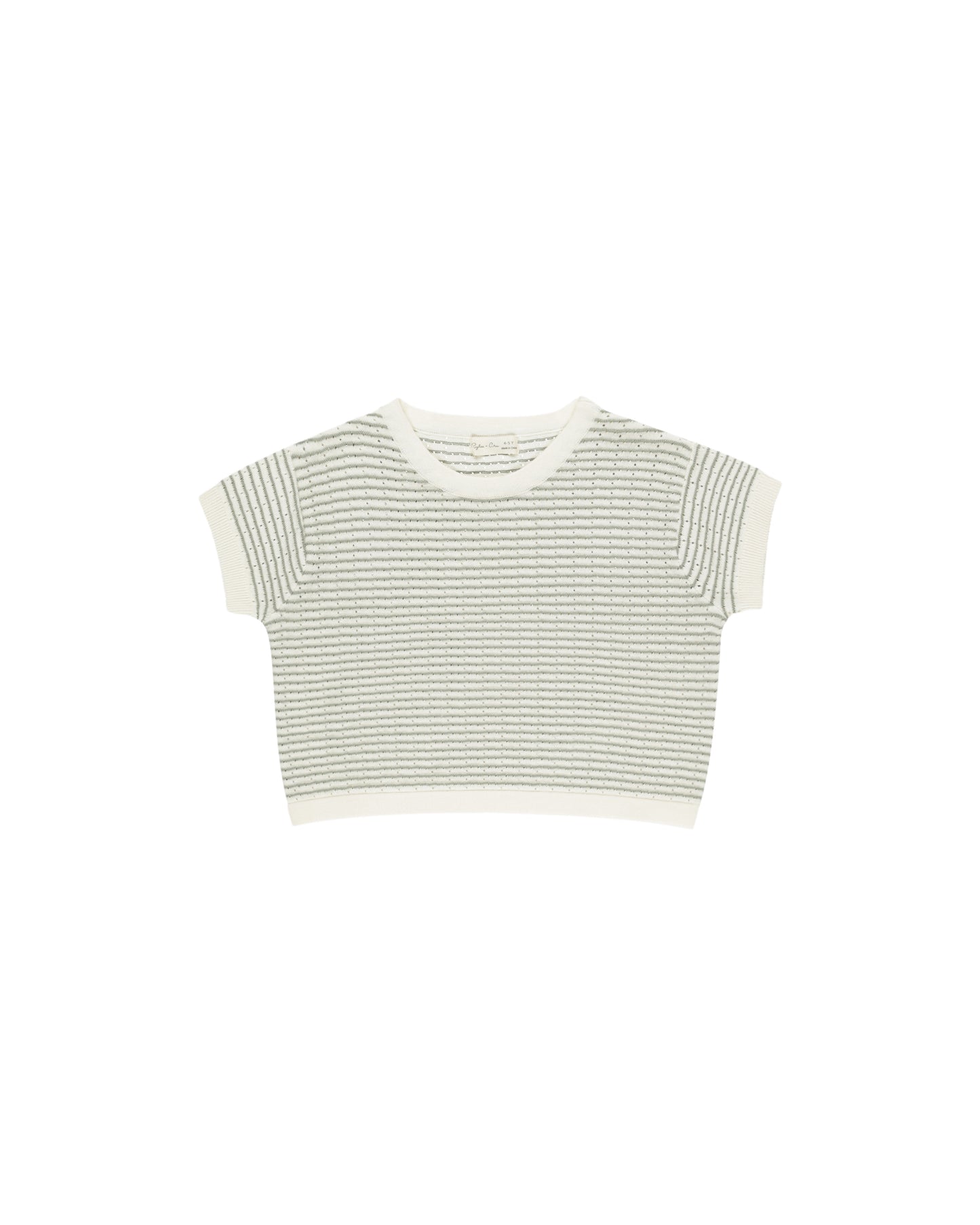 Boxy Crop Knit Tee || Sage Stripe