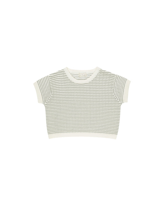 Boxy Crop Knit Tee || Sage Stripe