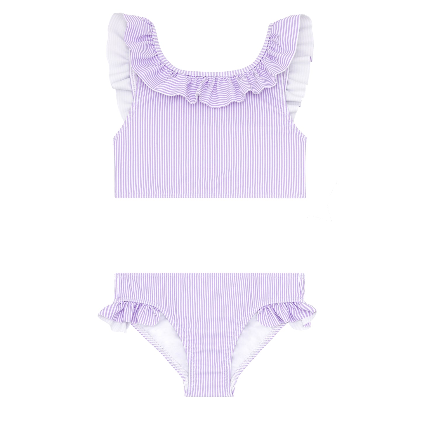 Girls Lavender Stripe Ruffle Neck Bikini