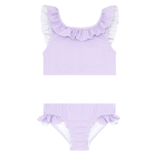 Girls Lavender Stripe Ruffle Neck Bikini