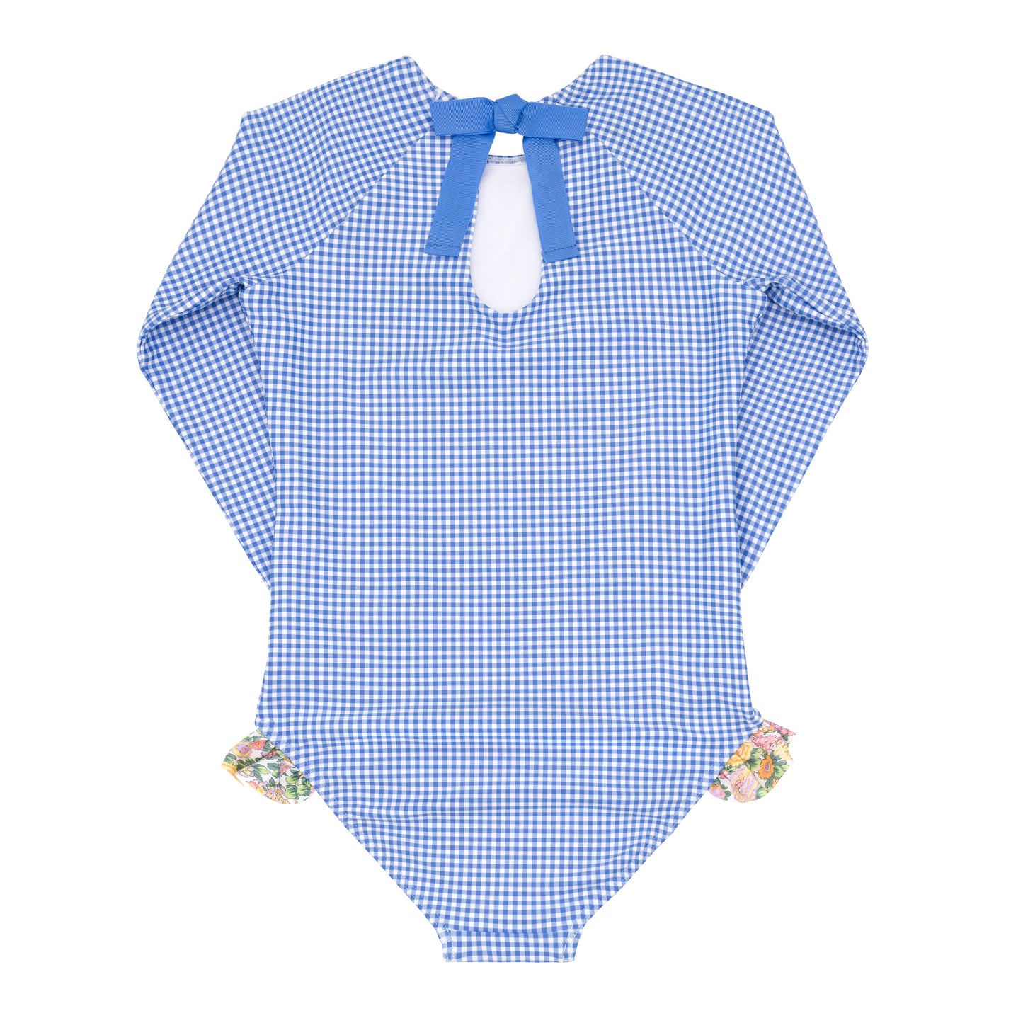 Girls Sky Blue Gingham Rashguard One Piece