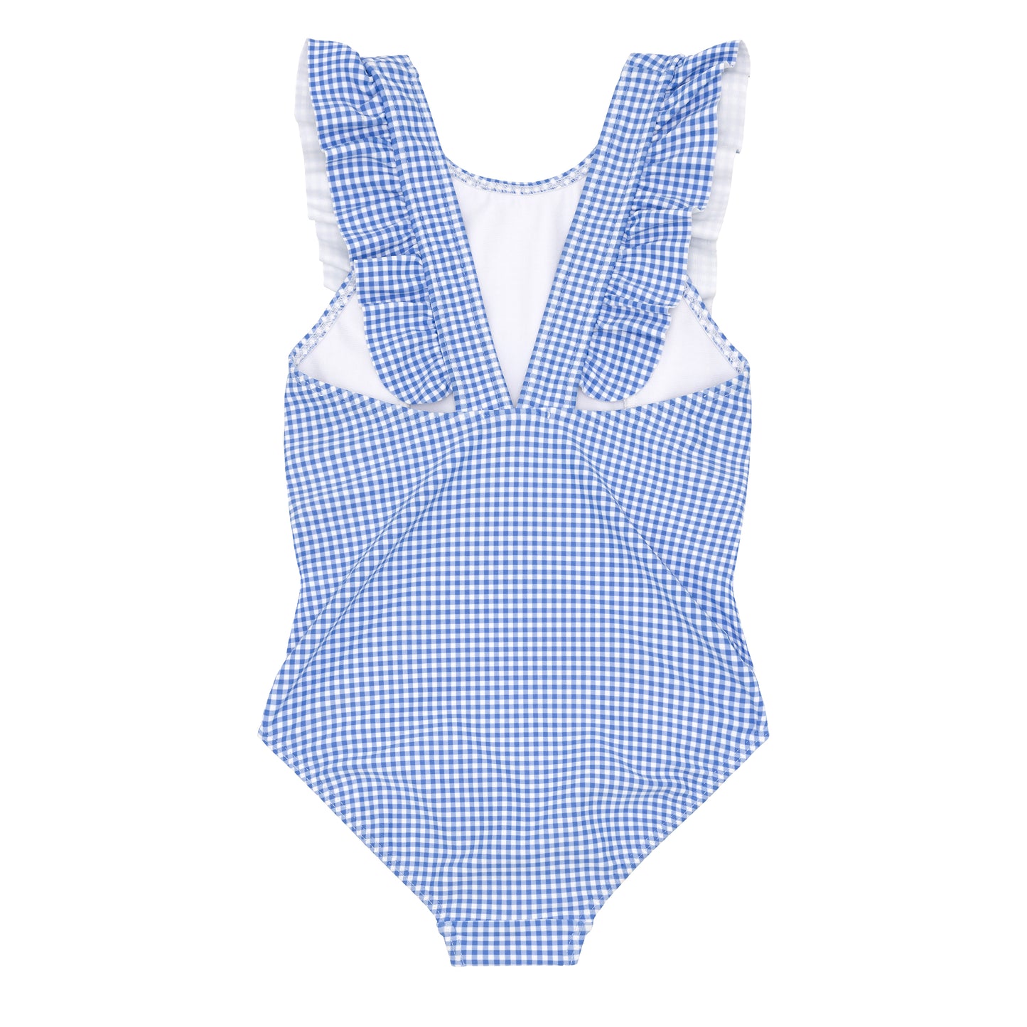 Girls Sky Blue Gingham Ruffle One Piece