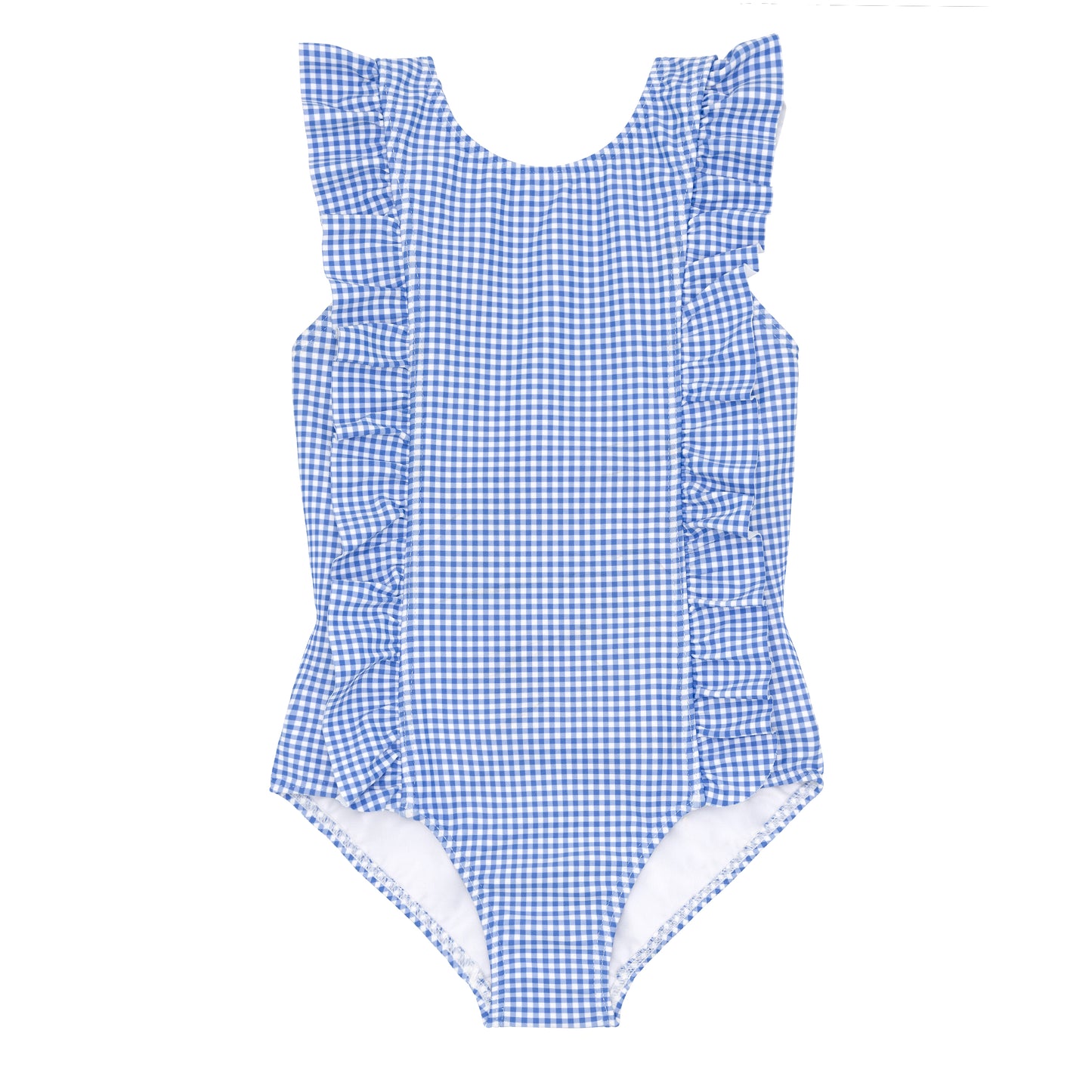 Girls Sky Blue Gingham Ruffle One Piece