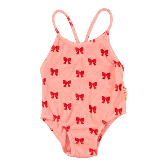 Swimsuit w/ Crossed Straps |  Pink w/ Red Bows