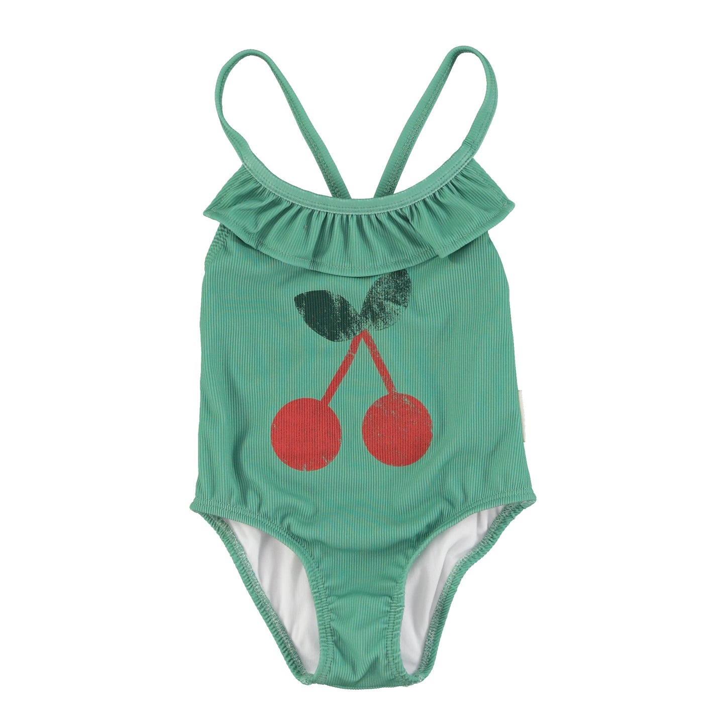 Swimsuit w/ Ruffles | Green w/ Cherry Print