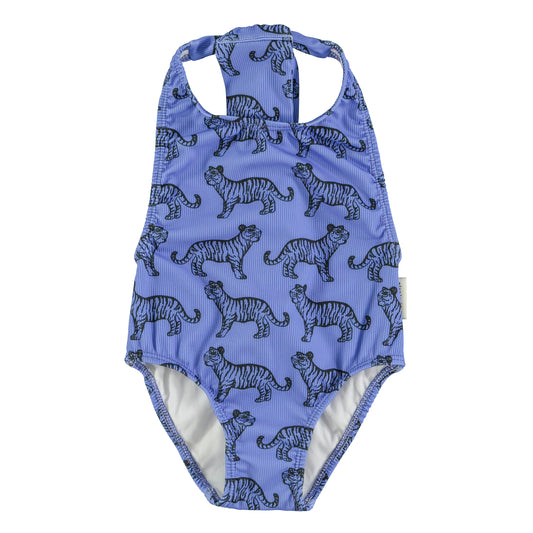 Swimsuit w/ Back Bow | Blue w/ Black Tigers