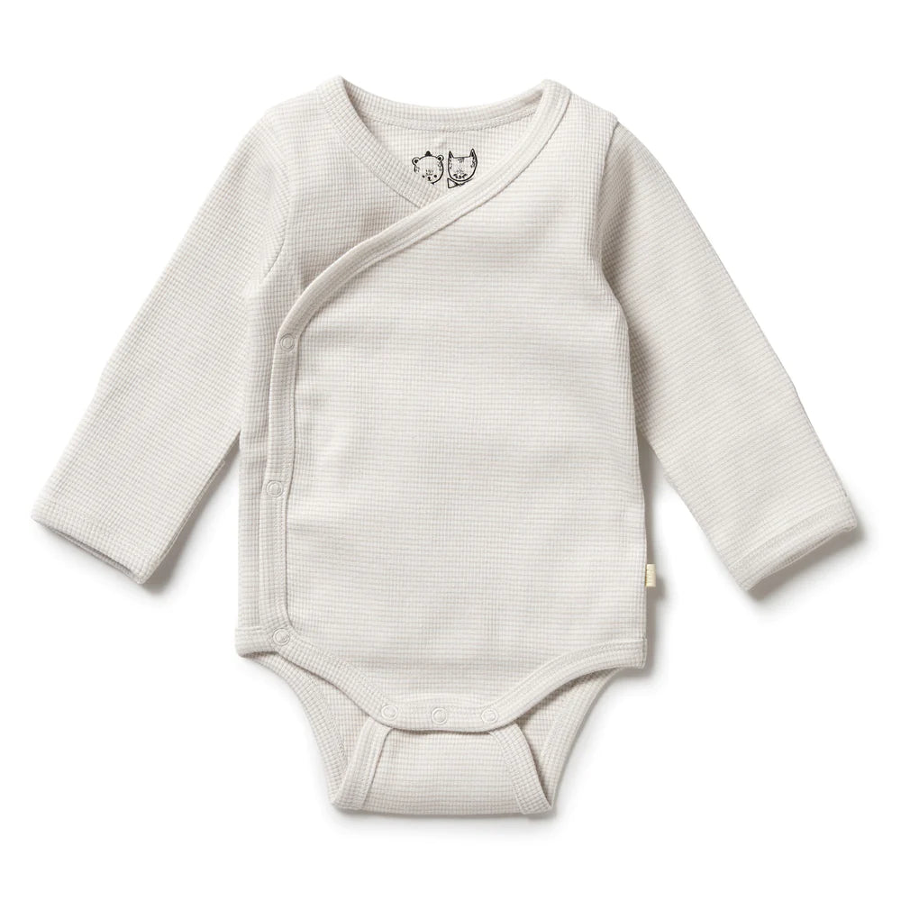 Clay Organic Stripe Rib Kimono Bodysuit