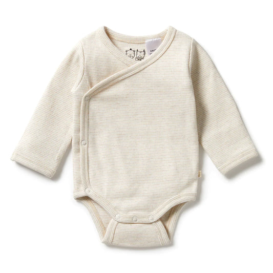 Oatmeal Organic Stripe Rib Kimono Bodysuit